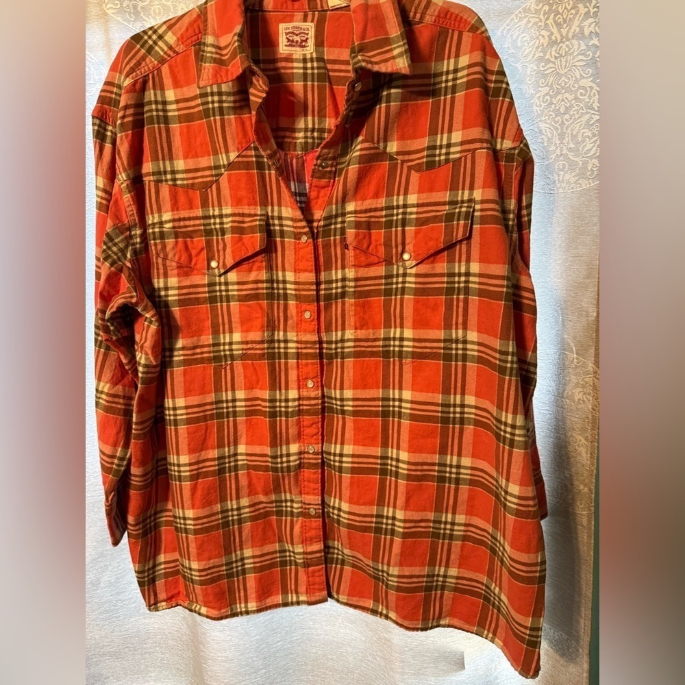 Levi’s Western Wear Orange/ Brown Top with Pearl Buttons Women’s SIZE XL Country